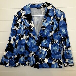 Toni Morgan Women's Blue Dress Blazer Buttons Floral Chic 1X